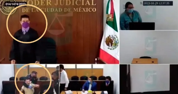 VIDEO: Acusado estalla en audiencia, le lanza el micrófono al juez e intenta írsele encima
